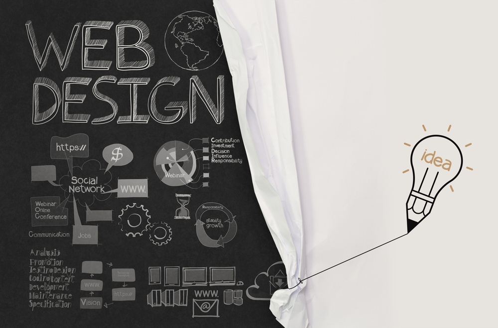 pencil lightbulb draw rope open wrinkled paper show web design hand drawn icons as concept